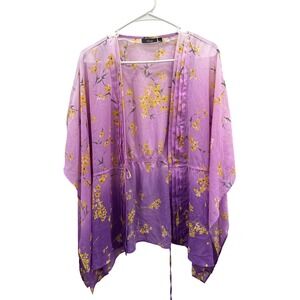 Apt 9 Womens Purple Ombre Floral Kimono Wrap Cardigan Sheer Empire Waist Large